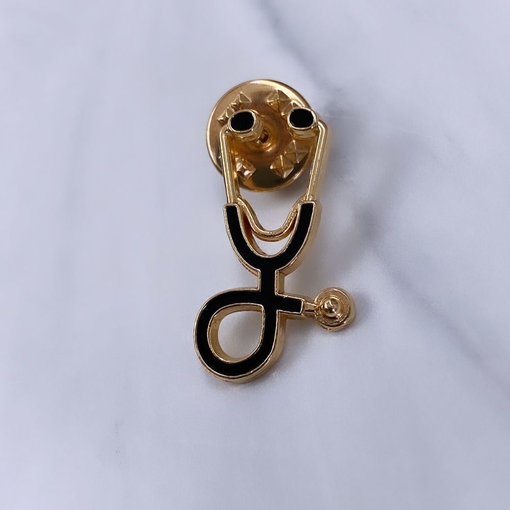 Black Stethoscope in Gold Enamel Pin/ Brooch - Picture 2 of 4